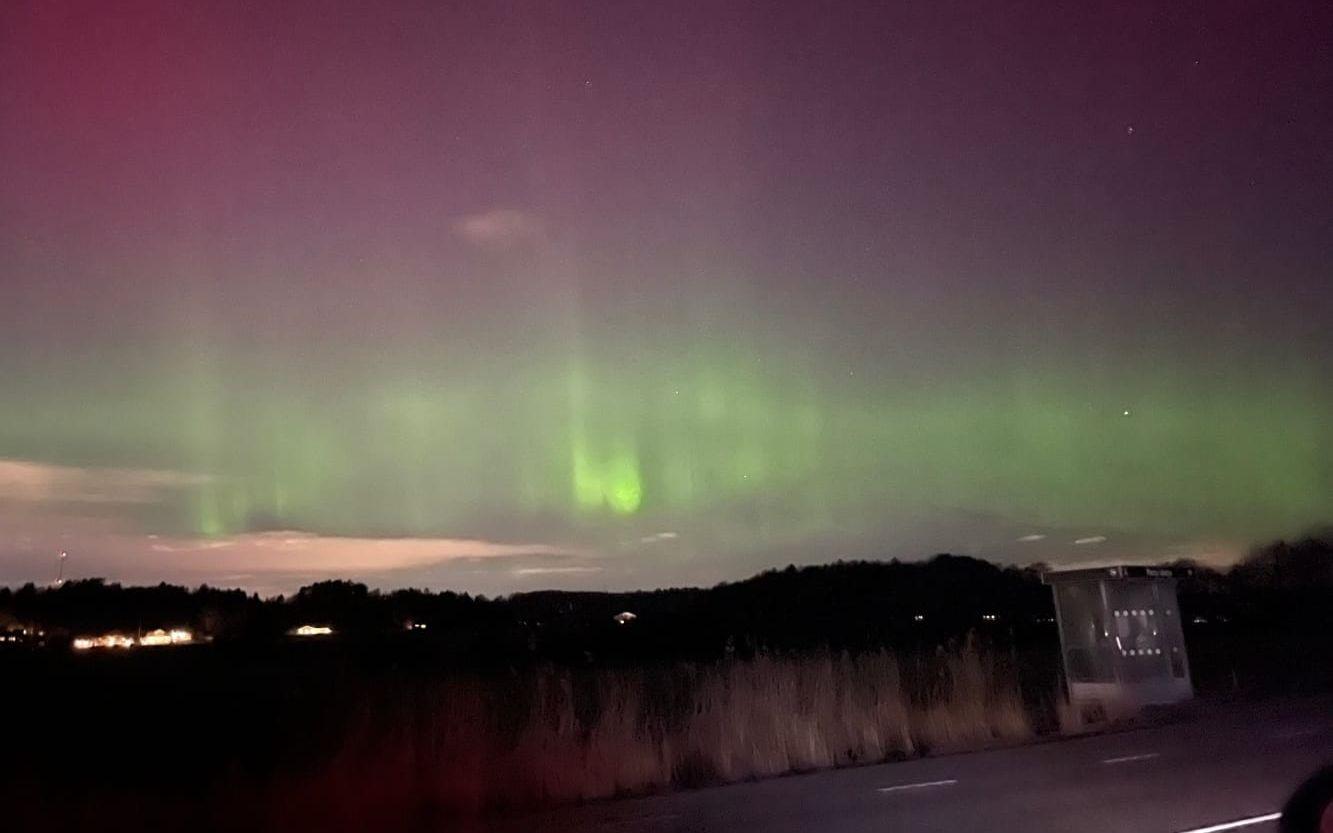 En av Härryda-Postens läsare tog den här bilden på norrskenet natten mellan söndagen och måndagen.